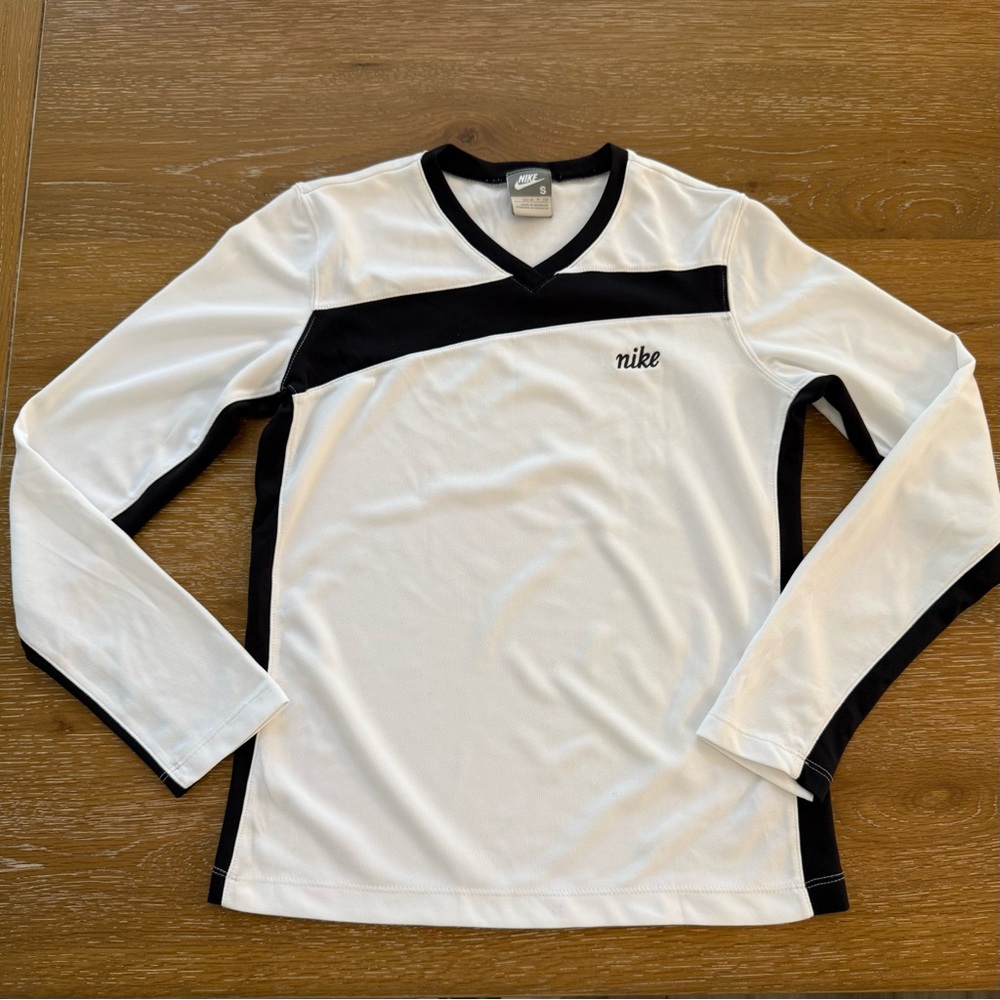 Nike White and Black Long Sleeves Activewear Top size S